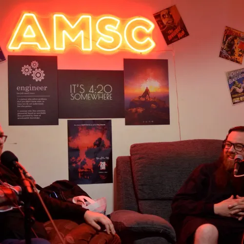 Ash and Sean in the podcast studio